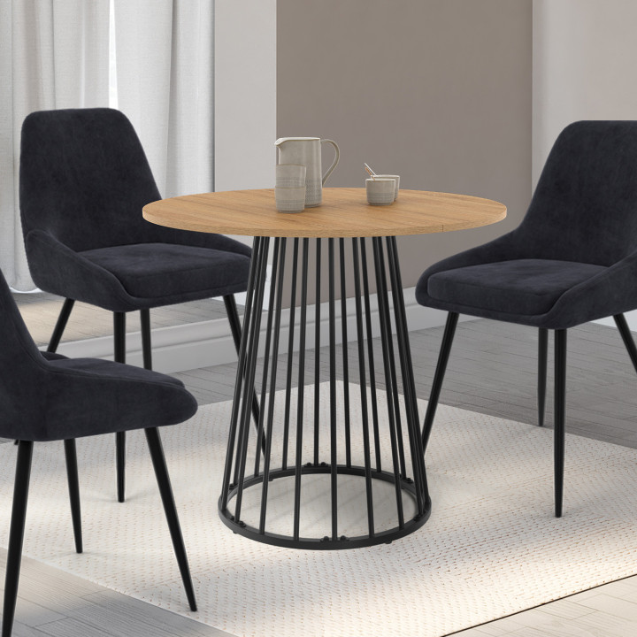 Mesa de comedor redonda para 4 en madera y patas de metal negro 80 cm - YUNA | Mesa de comedor redonda para 4 en madera y patas 