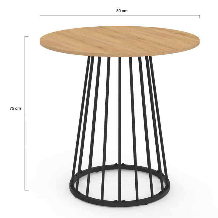 Mesa de comedor redonda para 4 en madera y patas de metal negro 80 cm - YUNA | Mesa de comedor redonda para 4 en madera y patas 