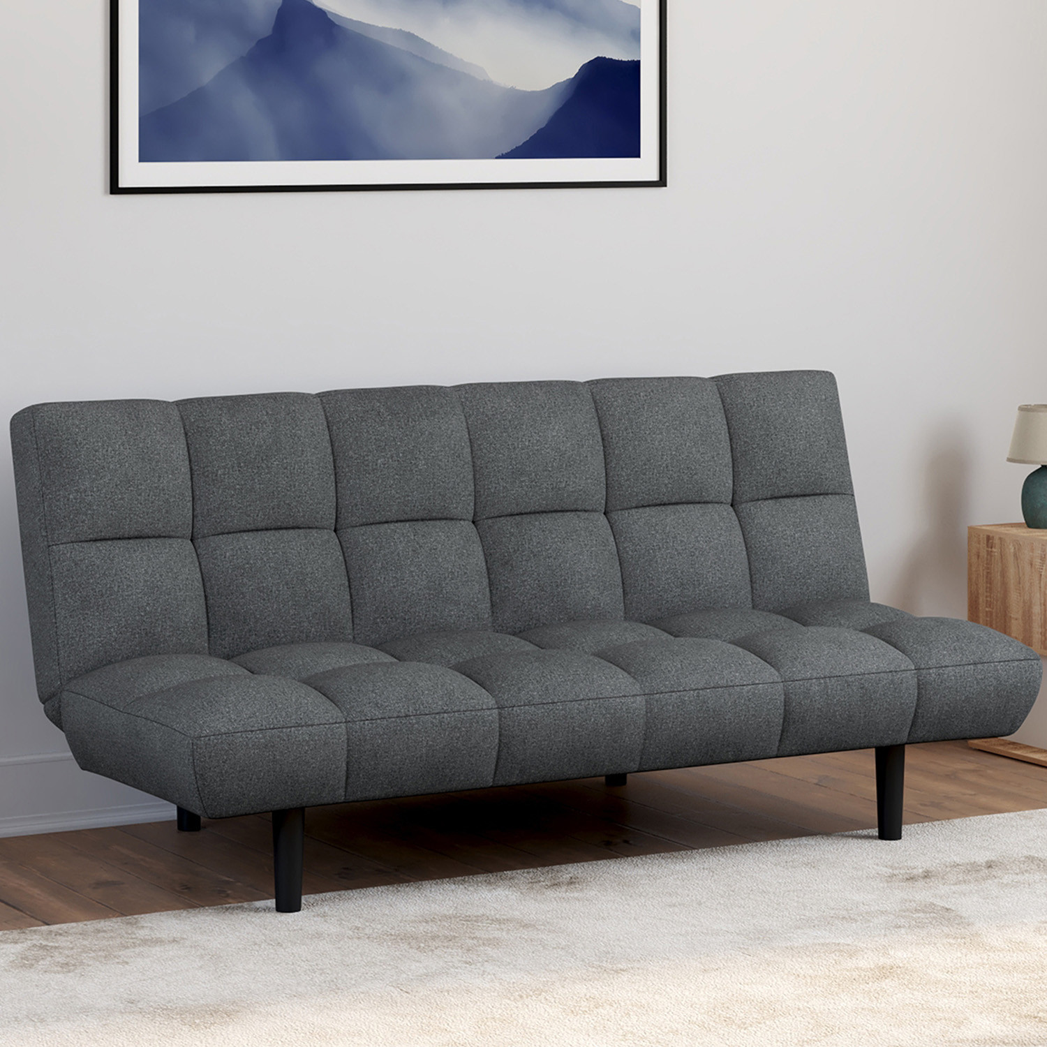 Canapé clic clac 3 places capitonné SALOME en tissu gris anthracite