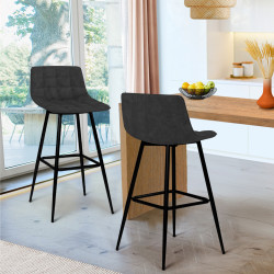 Juego de 2 taburetes de bar en terciopelo negro - MADY | IDMarket