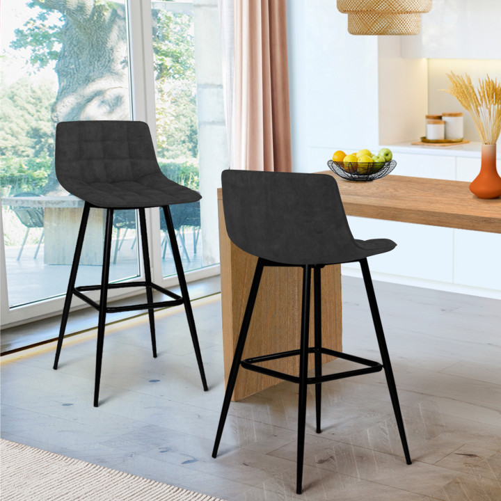 Juego de 2 taburetes de bar en terciopelo negro - MADY | IDMarket
