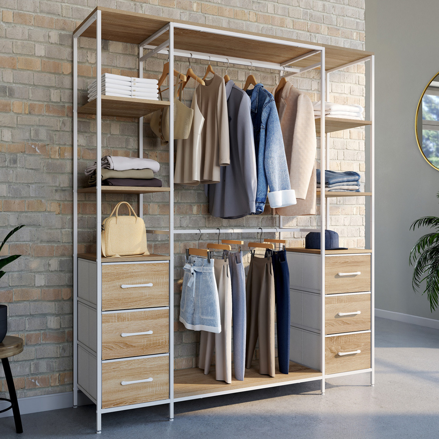 Armadio UTAH 80 Cm Con 6 Cassetti In Tessuto – Struttura In Legno E Metallo, Stile Industriale Per Camera E Spogliatoio