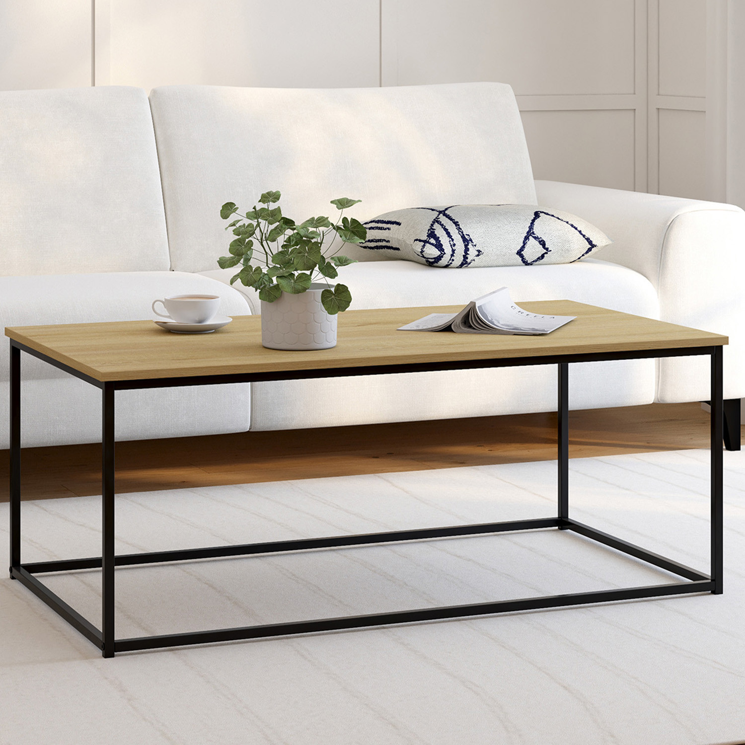 Table basse style industriel bois et métal noir
