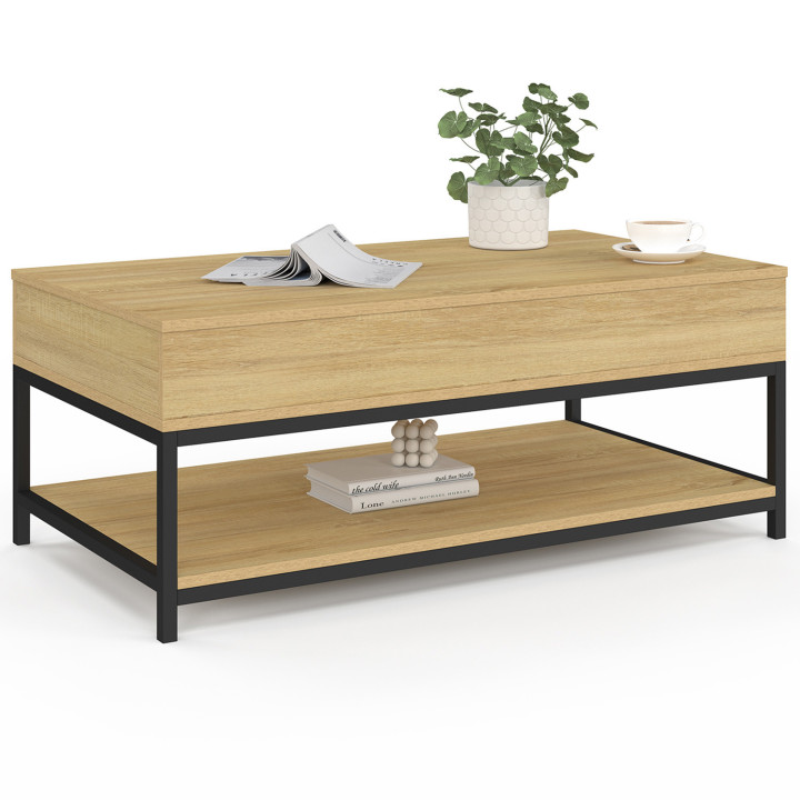Mesa de centro industrial con tablero elevable de madera y metal - DETROIT | ID Market