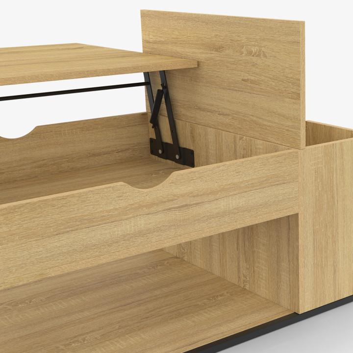 Mesa de centro industrial con tablero y caja elevables de madera y metal - DETROIT | ID Market