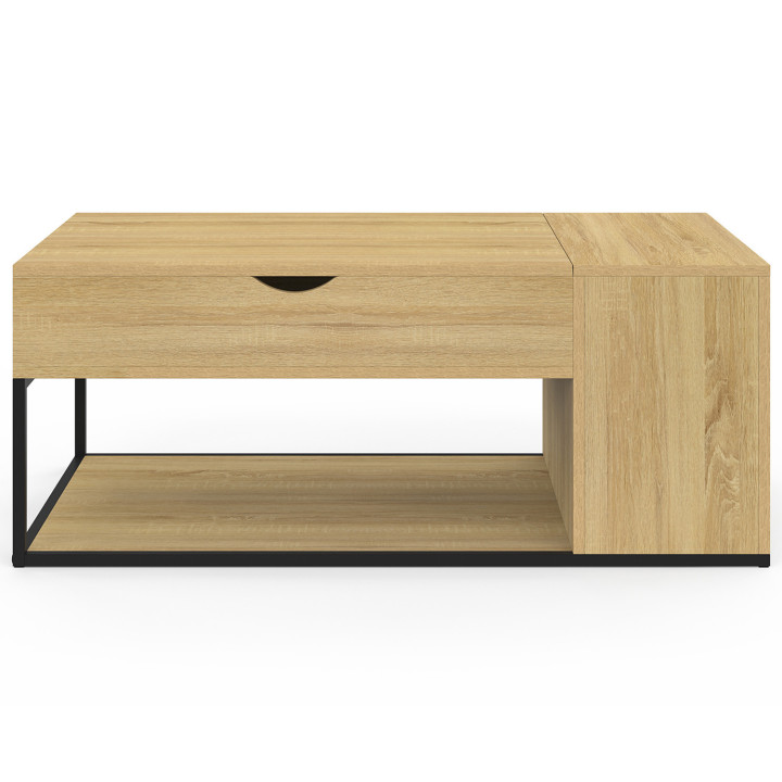 Mesa de centro industrial con tablero y caja elevables de madera y metal - DETROIT | ID Market
