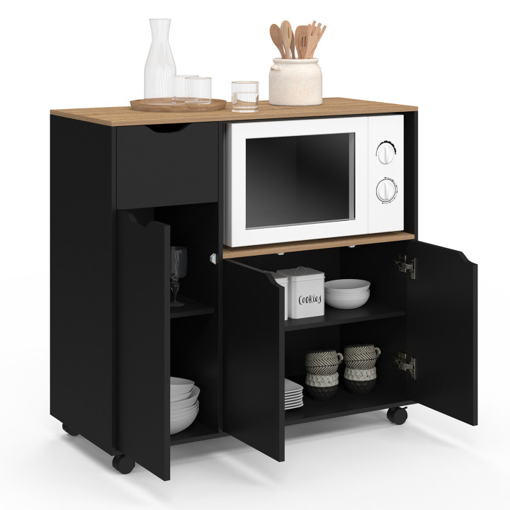 Soporte XXL de madera negra para microondas de cocina - COSI | España IDMarket