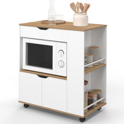 Aparador para microondas de cocina con cajón y especiero, madera blanca - COSI | España IDMarket