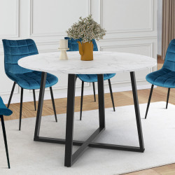 Mesa de comedor redonda 4-6 personas efecto mármol blanco y negro 110 cm - SELMA | ID Market