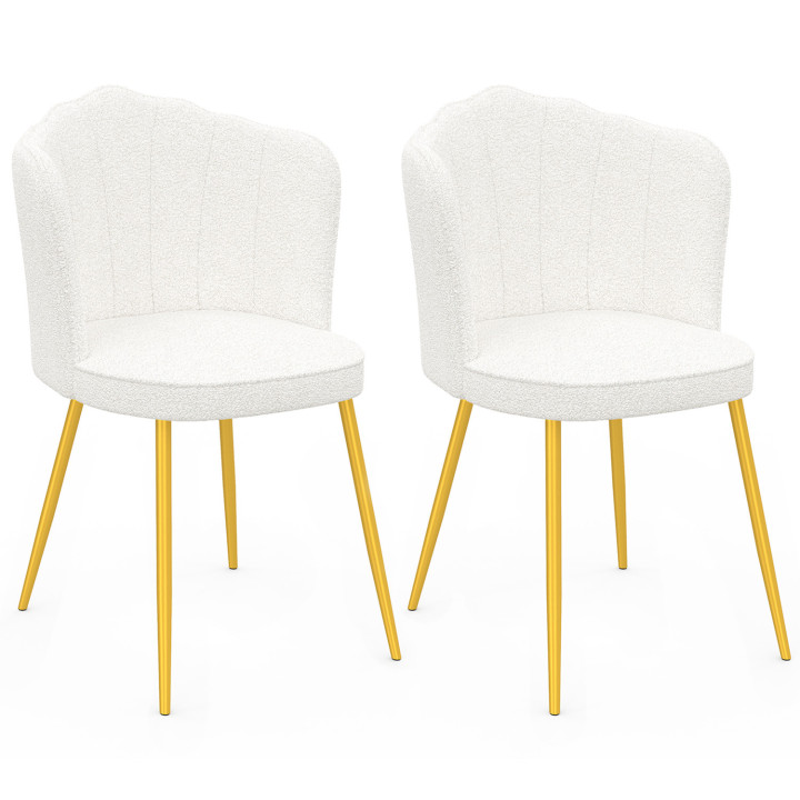 Lote de 2 sillas de concha bouclette blancas con patas doradas - ADELAIDA | IDMarket