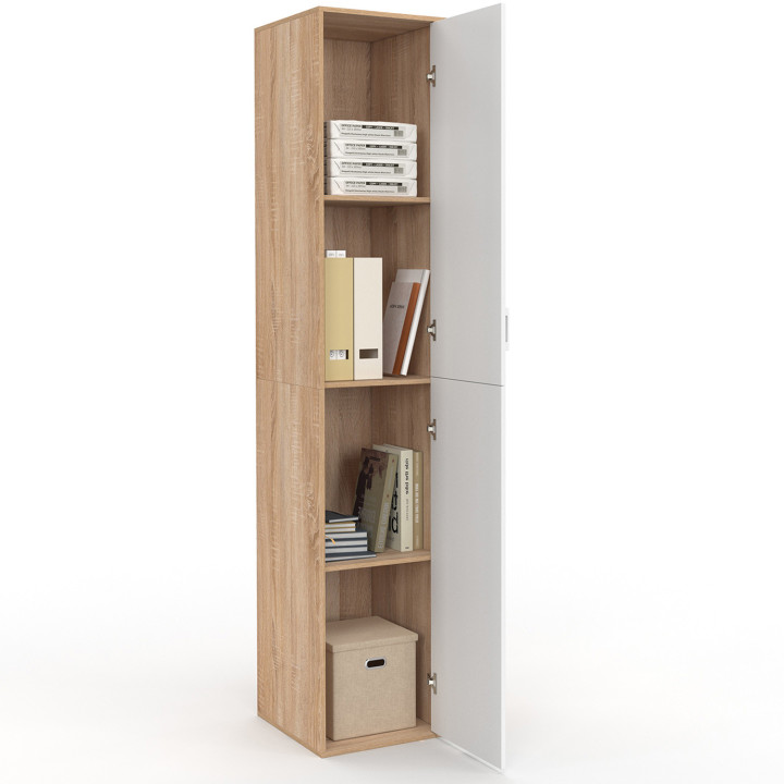 Armario de oficina multifuncional 180 cm blanco y madera 1 puerta 3 estantes - SYLVIA | IDMarket