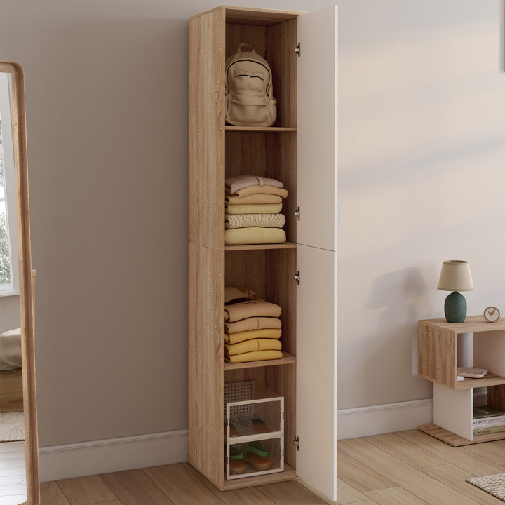 Armario de oficina multifuncional 180 cm blanco y madera 1 puerta 3 estantes - SYLVIA | IDMarket