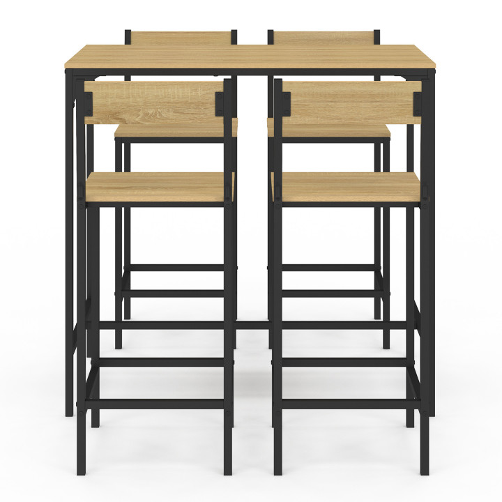 Mesa de bar de estilo industrial y 4 taburetes - DETROIT | ID Market