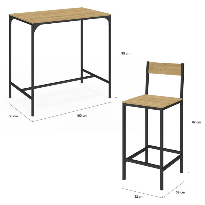 Mesa de bar de estilo industrial y 4 taburetes - DETROIT | ID Market