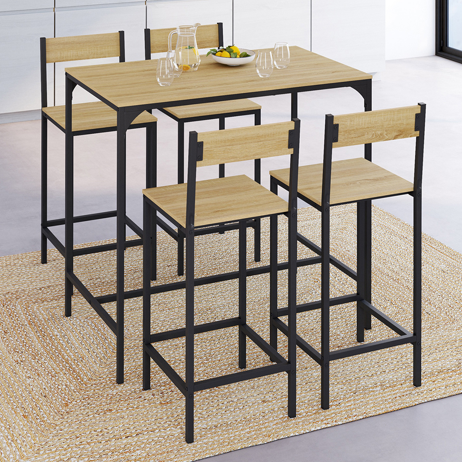 Ensemble table de bar et 4 chaises de bar industrielles