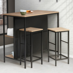 Mesa de bar industrial con 2 taburetes de metal y madera - DETROIT | ID Market