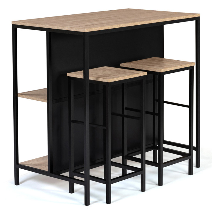 Mesa de bar industrial con 2 taburetes de metal y madera - DETROIT | ID Market