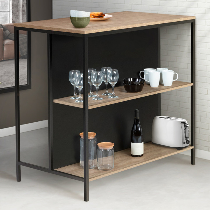 Mesa de bar industrial con 2 taburetes de metal y madera - DETROIT | ID Market