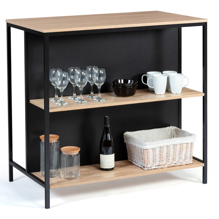 Mesa de bar industrial con 2 taburetes de metal y madera - DETROIT | ID Market