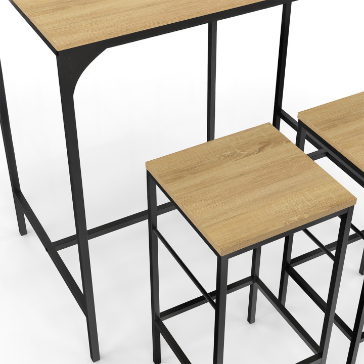 Mesa alta industrial y 2 taburetes - DETROIT | ID Market