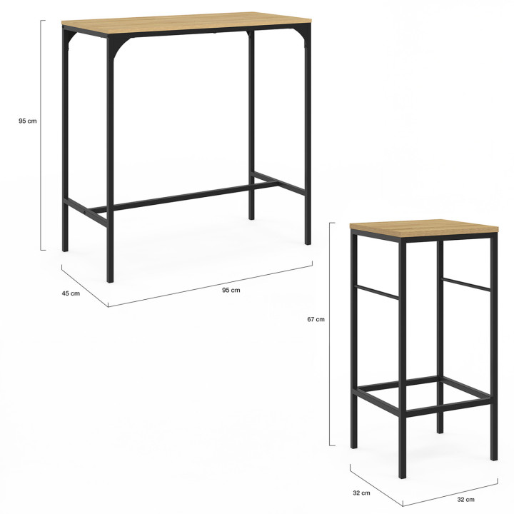 Mesa alta industrial y 2 taburetes - DETROIT | ID Market