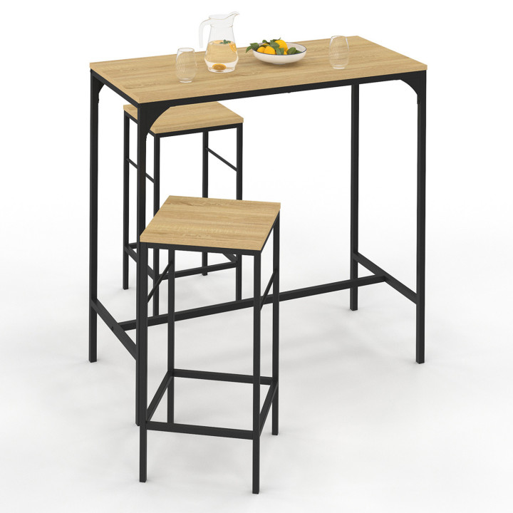 Mesa alta industrial y 2 taburetes - DETROIT | ID Market