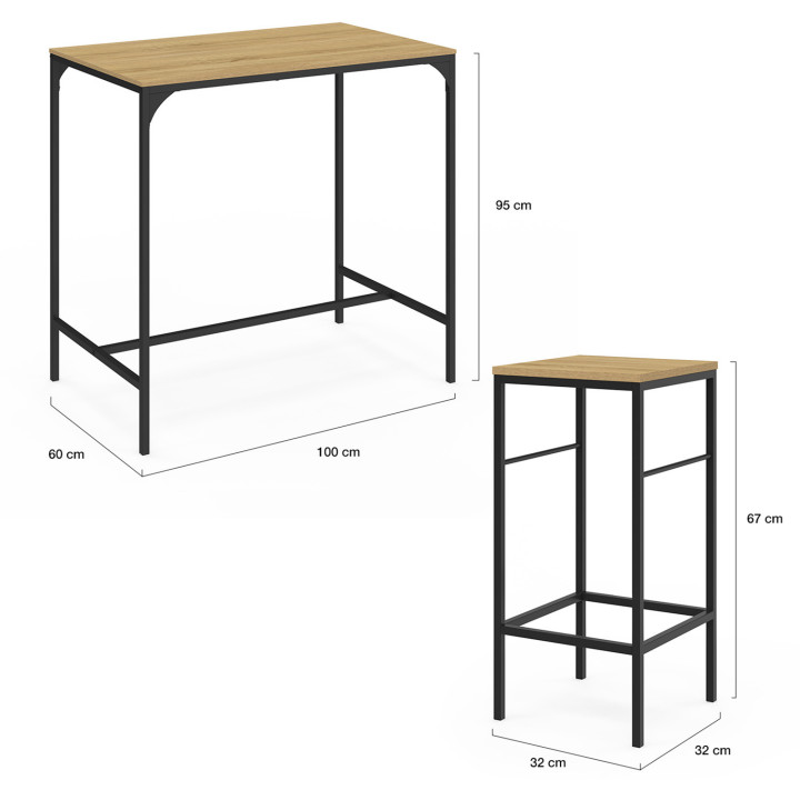 Mesa alta industrial y 4 taburetes - DETROIT | ID Market