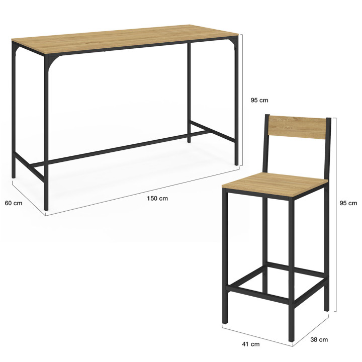 Mesa alta de bar de diseño industrial con 6 sillas - DETROIT | IDMarket