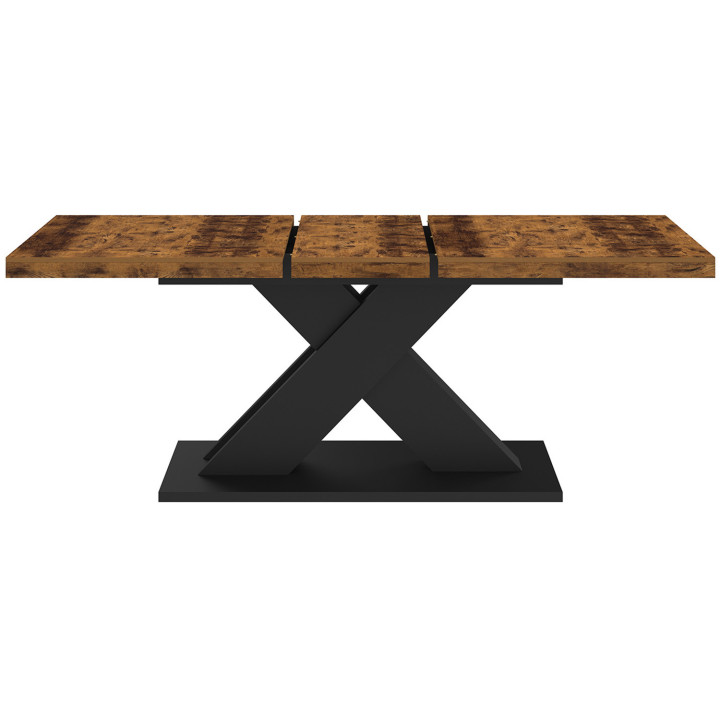 Mesa de comedor rectangular extensible 6-10 personas tablero madera oscura y pata X negra 160-200 cm - ALICIA | Mesa de comedor