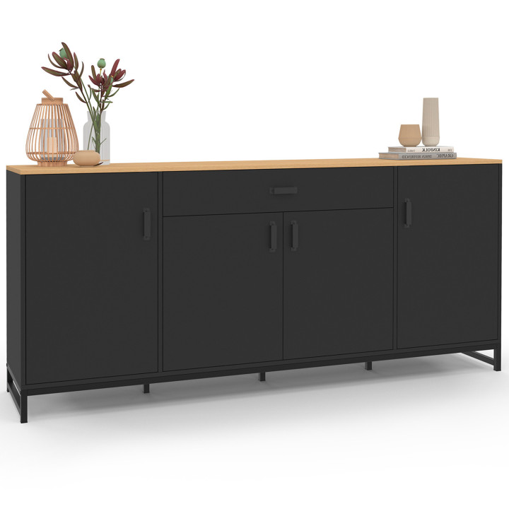 ¡Aparador 180 cm XXL 4 puertas y 1 cajón madera y negro - WASHINGTON | Zen Cart! IDMarket