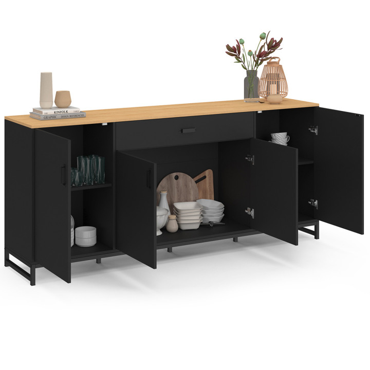 Sideboard 180 cm XXL 4 Türen und 1 Schublade Holz und Schwarz - WASHINGTON | IDMarket