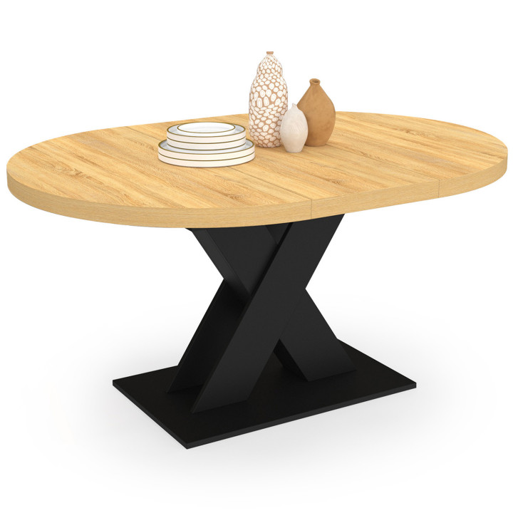 Mesa de comedor redonda extensible 4-8 personas madera y negro 110 - 150 cm - ALICIA | IdMarket
