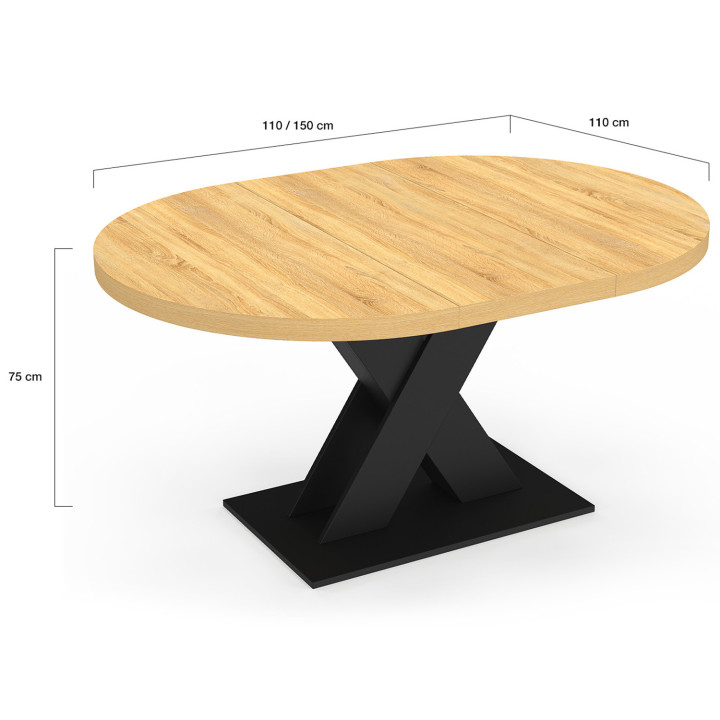 Mesa de comedor redonda extensible 4-8 personas madera y negro 110 - 150 cm - ALICIA | IdMarket
