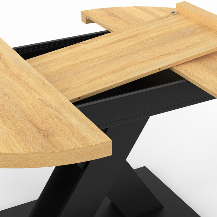 Mesa de comedor redonda extensible 4-8 personas madera y negro 110 - 150 cm - ALICIA | IdMarket