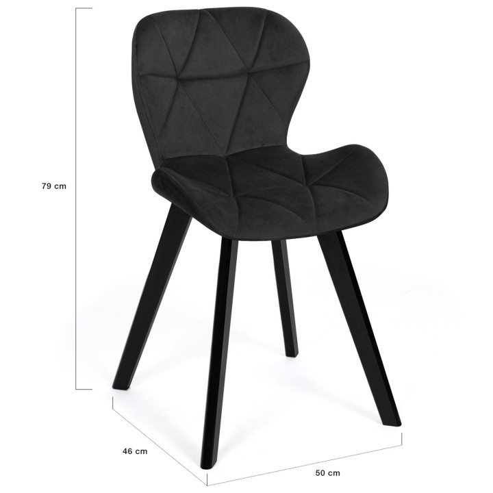 Juego de 4 sillas de terciopelo negro con patas negras - ROBINE | IdMakret