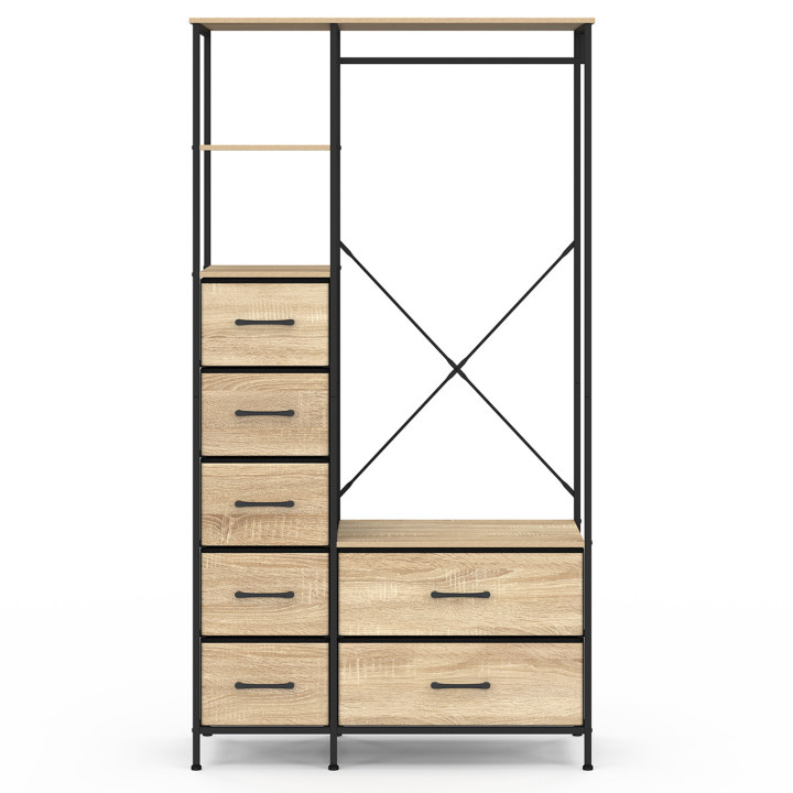Armario vestidor + columna L. 90 cm con 1 estante y 7 cajones en madera y tela negra - UTAH | IDMarket