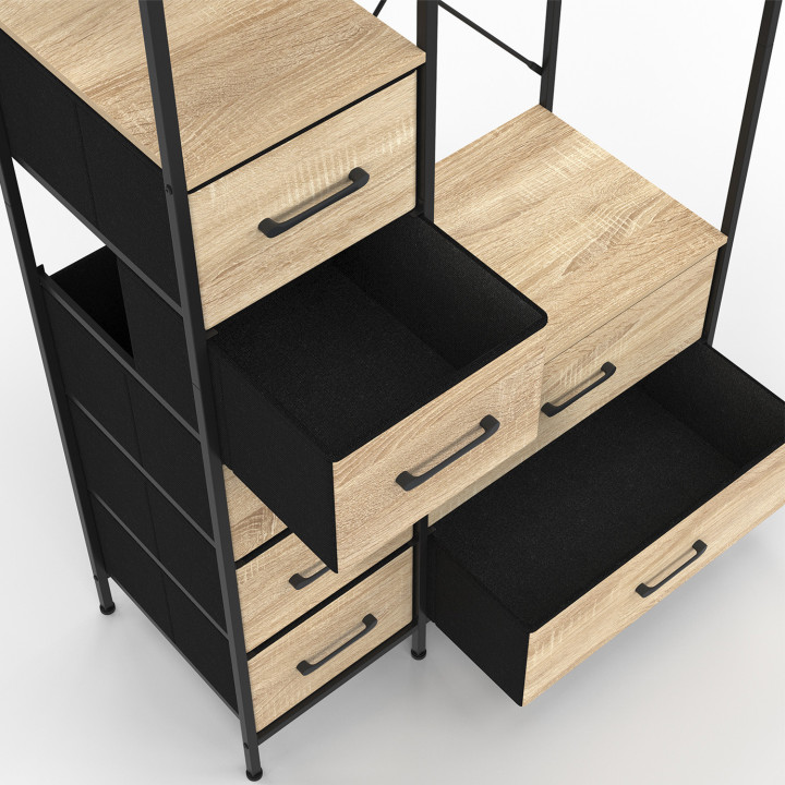 Armadio spogliatoio + colonna L. 90 cm con 1 ripiano e 7 cestini in legno e tessuto nero - UTAH | IDMarket