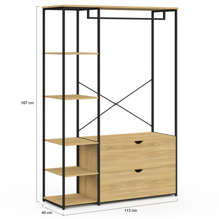 Armario con estantes y 2 cajones de diseño industrial L. 113 cm - DETROIT | ID Market