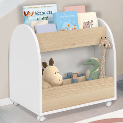 Librería infantil con ruedas, haya y blanco - ANDREAS | IdMarket