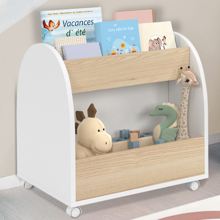 Librería infantil con ruedas, haya y blanco - ANDREAS | IdMarket