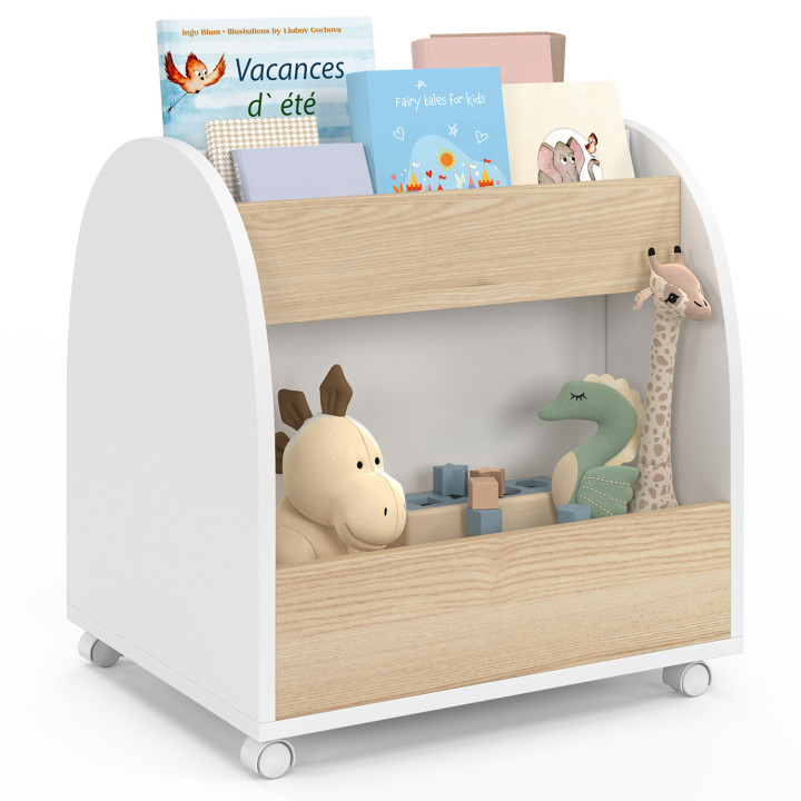 Librería infantil con ruedas, haya y blanco - ANDREAS | IdMarket