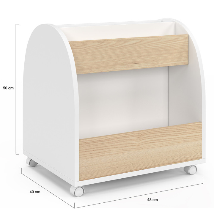 Librería infantil con ruedas, haya y blanco - ANDREAS | IdMarket