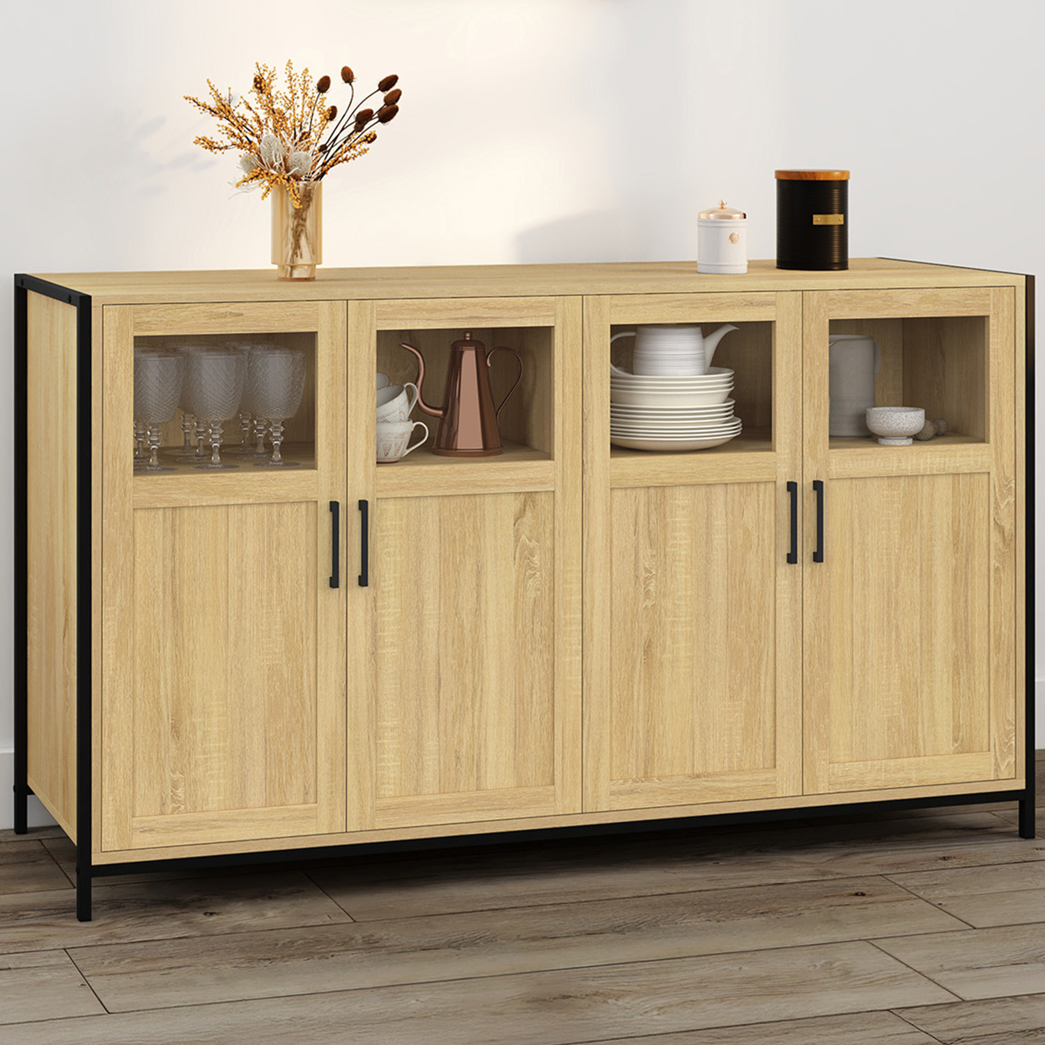 Buffet 4 portes avec vitrines 140cm design industriel