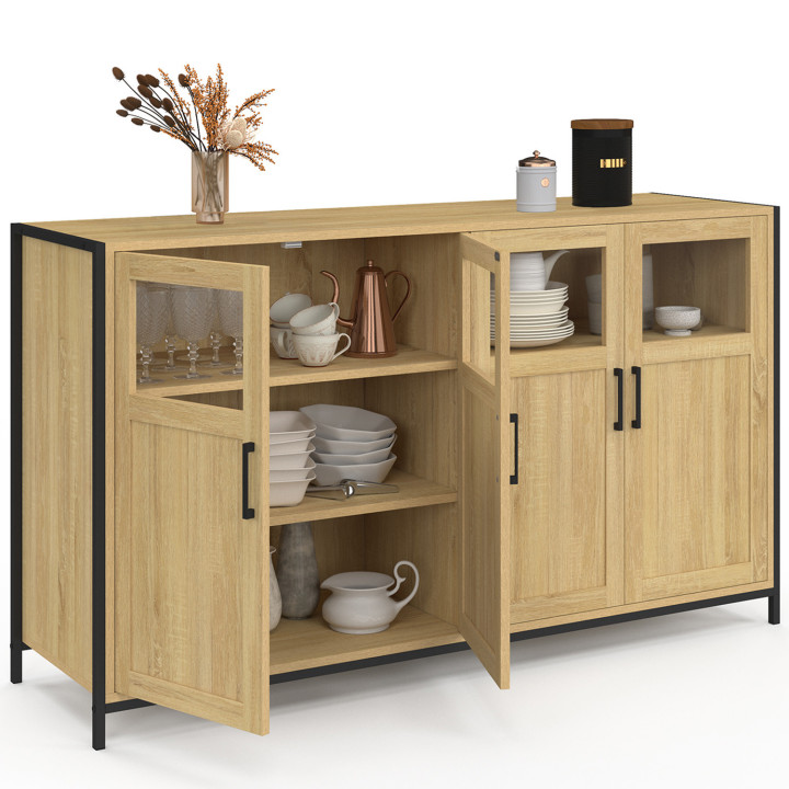 Sideboard 4 Türen mit Vitrinen 140cm Industriedesign - DETROIT | IdMarket