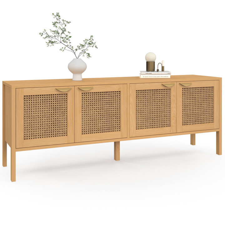 Niedriges Sideboard 160 cm 4 Türen Holz und Rohrgeflecht - EDHEN | IdMarket