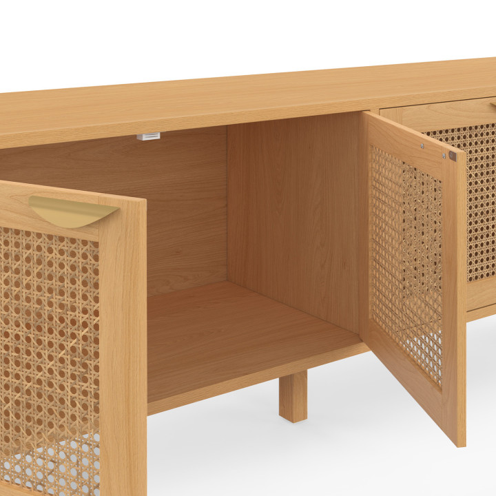 Aparador bajo 160 cm 4 puertas madera y caña - EDHEN | IdMarket