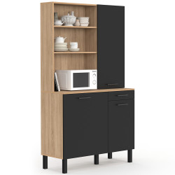 Aparador de cocina con columna de almacenaje 100 cm haya y negro - CINA | España IDMarket