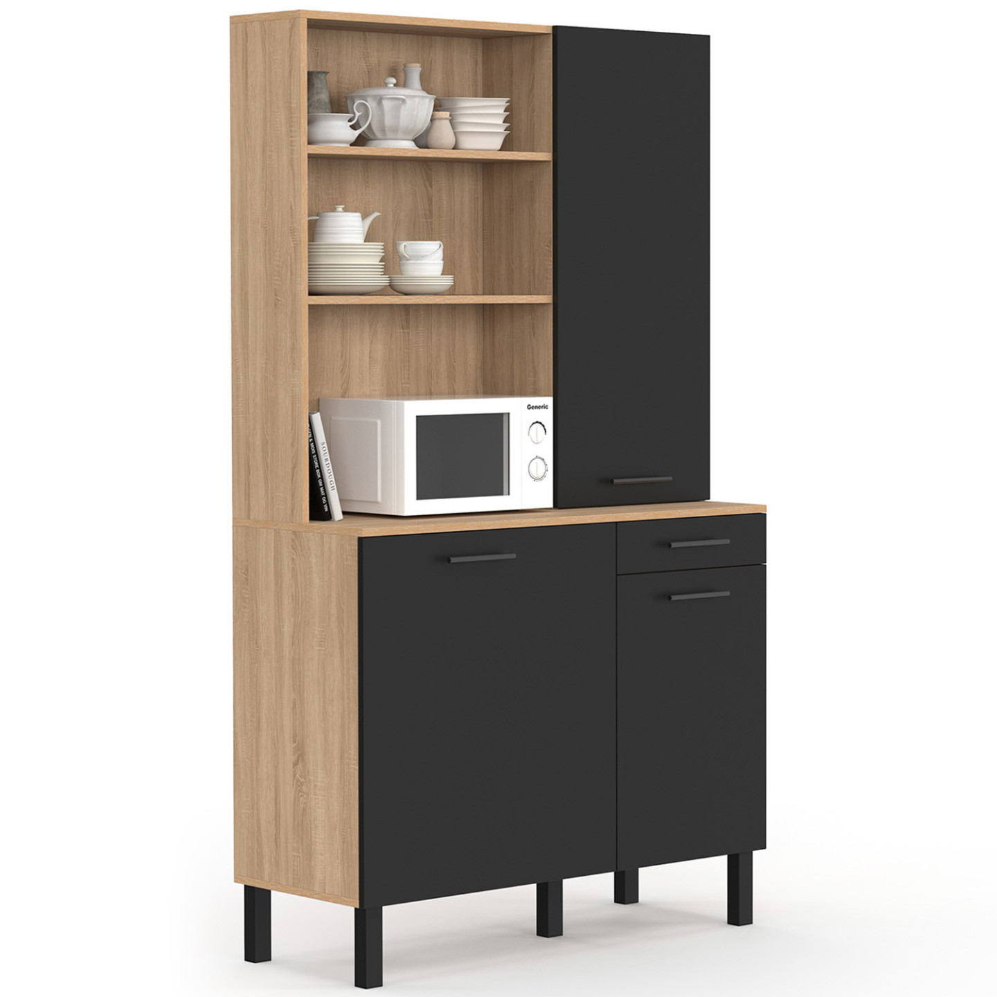 Credenza industriale con 3 ripiani e armadio - ESTER | ID Market