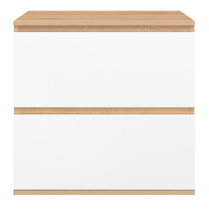 Mueble de baño suspendido de 2 cajones en haya y blanco - TOM | IdMarket