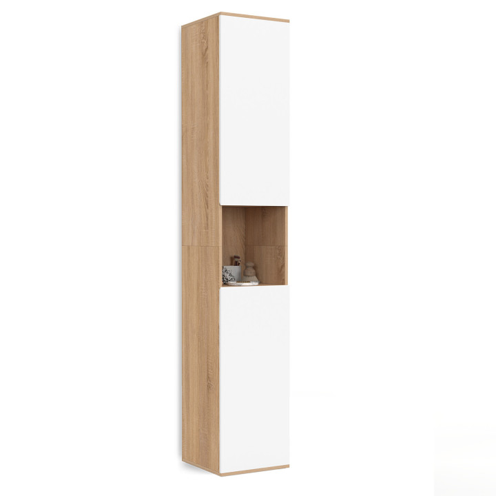 Armario de pared para baño de 2 puertas y 1 hueco en blanco y haya - TOMI | IdMarket